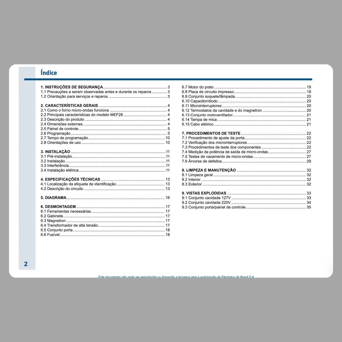 Manual Técnico de Serviços Micro-ondas Electrolux MEF28 - Baixar PDF Electrolux