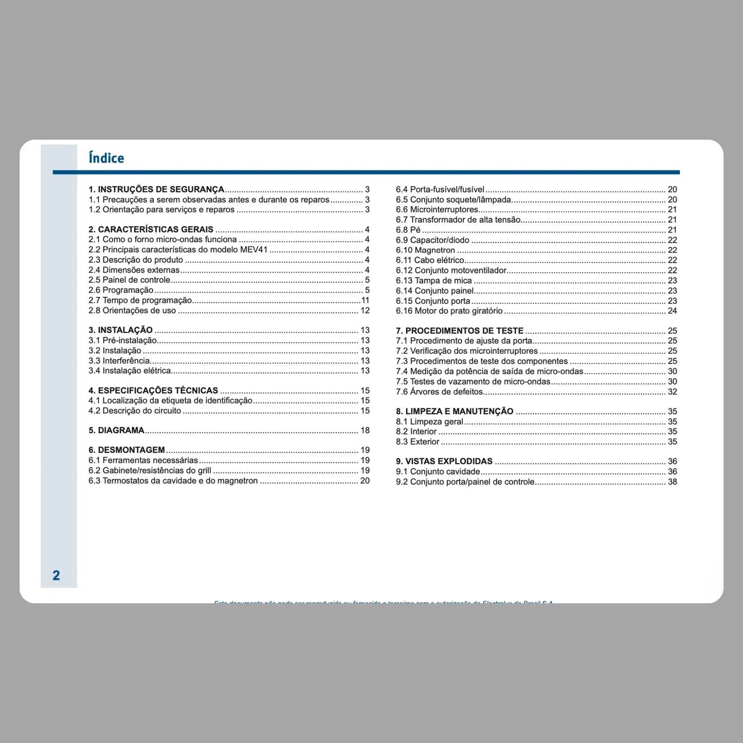 Manual Técnico de Serviços Micro-ondas Electrolux MEV41 - Baixar PDF Electrolux
