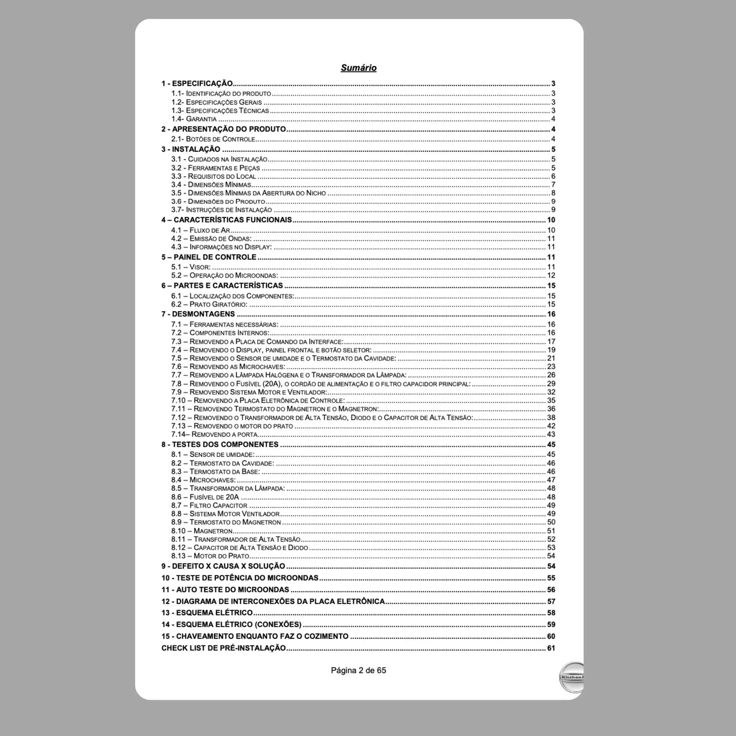 Manual Técnico de Serviços Micro-ondas KitchenAid KMB45AR - Baixar PDF KitchenAid