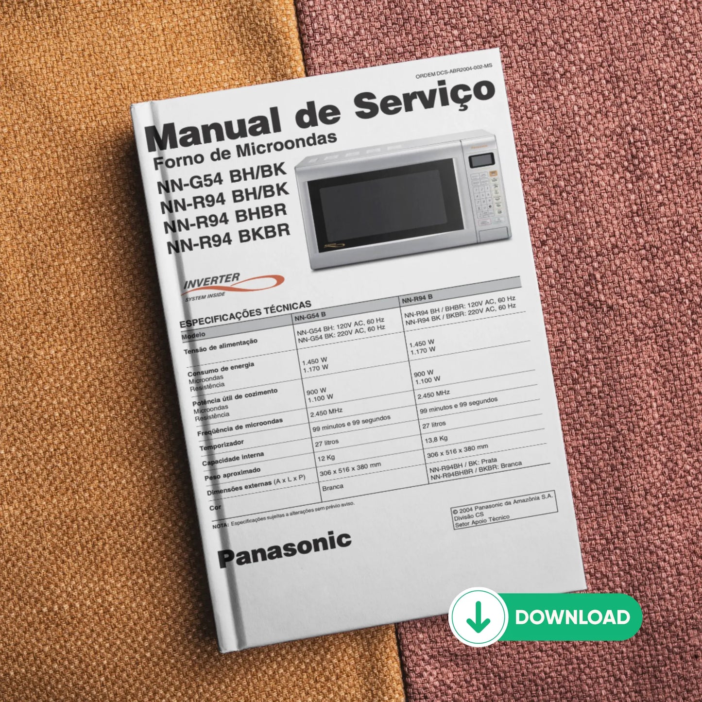 Manual Técnico de Serviços Micro-ondas Panasonic NN-G54B, NN-R94B, NN-R94BHBR, NN-R94BKBR - Baixar PDF