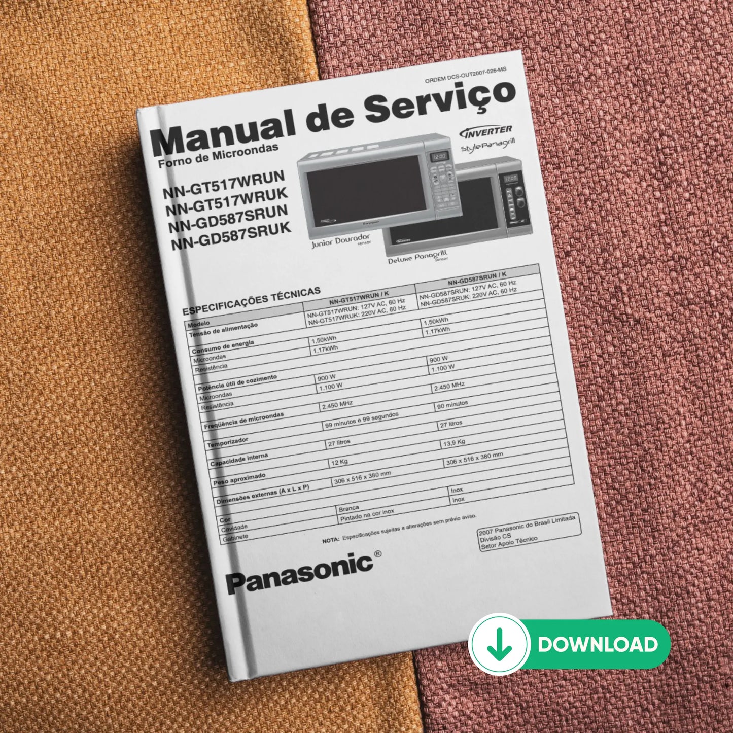 Manual Técnico de Serviços Micro-ondas Panasonic NN-GT517 e NN-GD587 - Baixar PDF