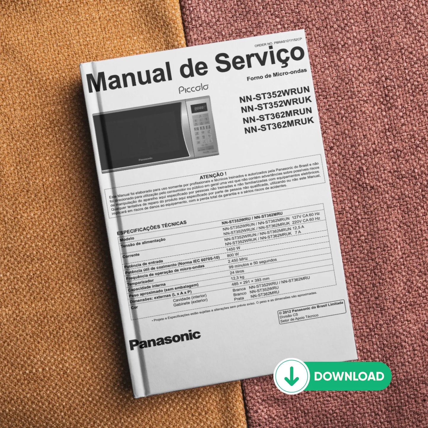 Manual Técnico de Serviços Micro-ondas Panasonic ST352W, ST362 - Baixar PDF
