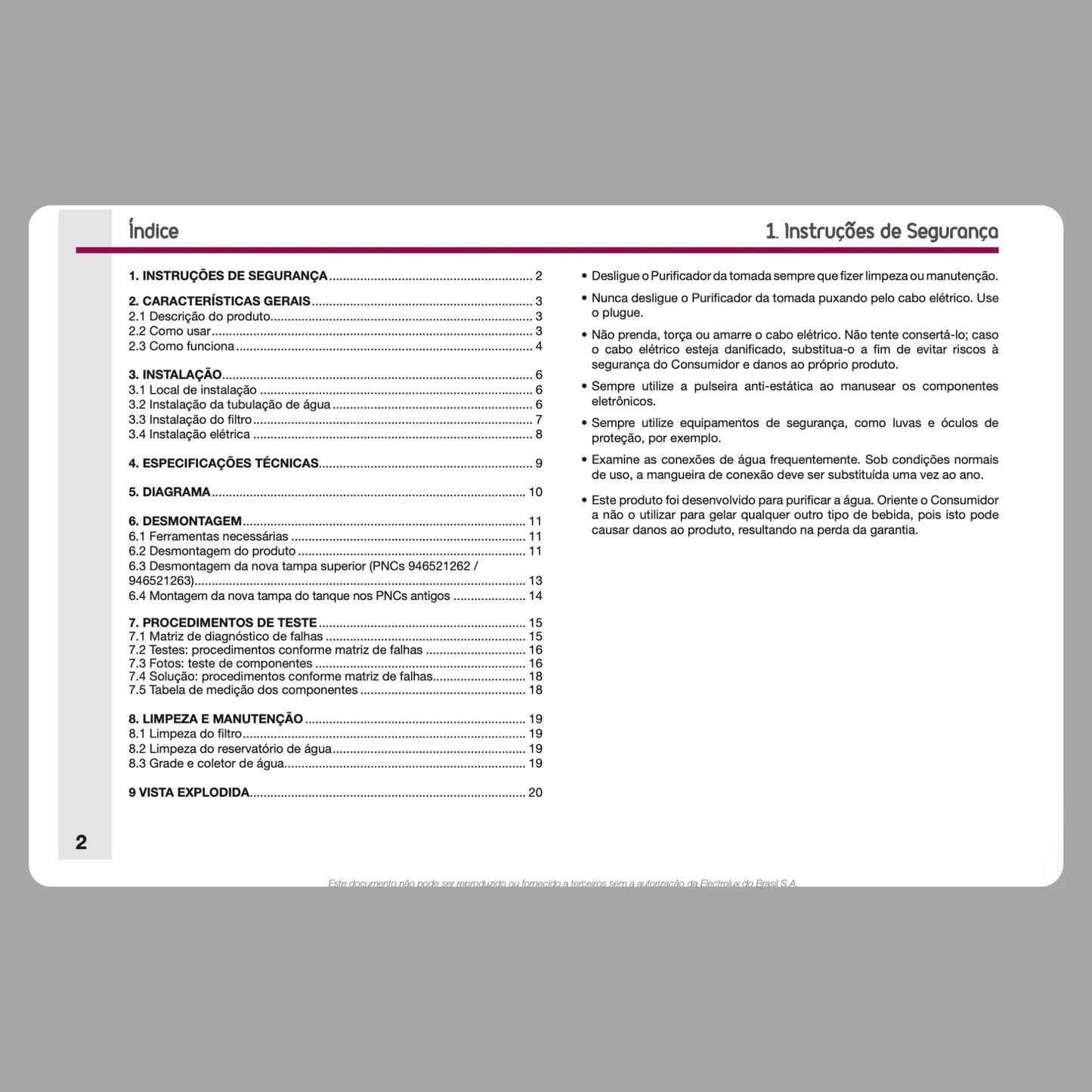 Manual técnico de servicio del purificador de agua Electrolux PA40G - Descargar PDF