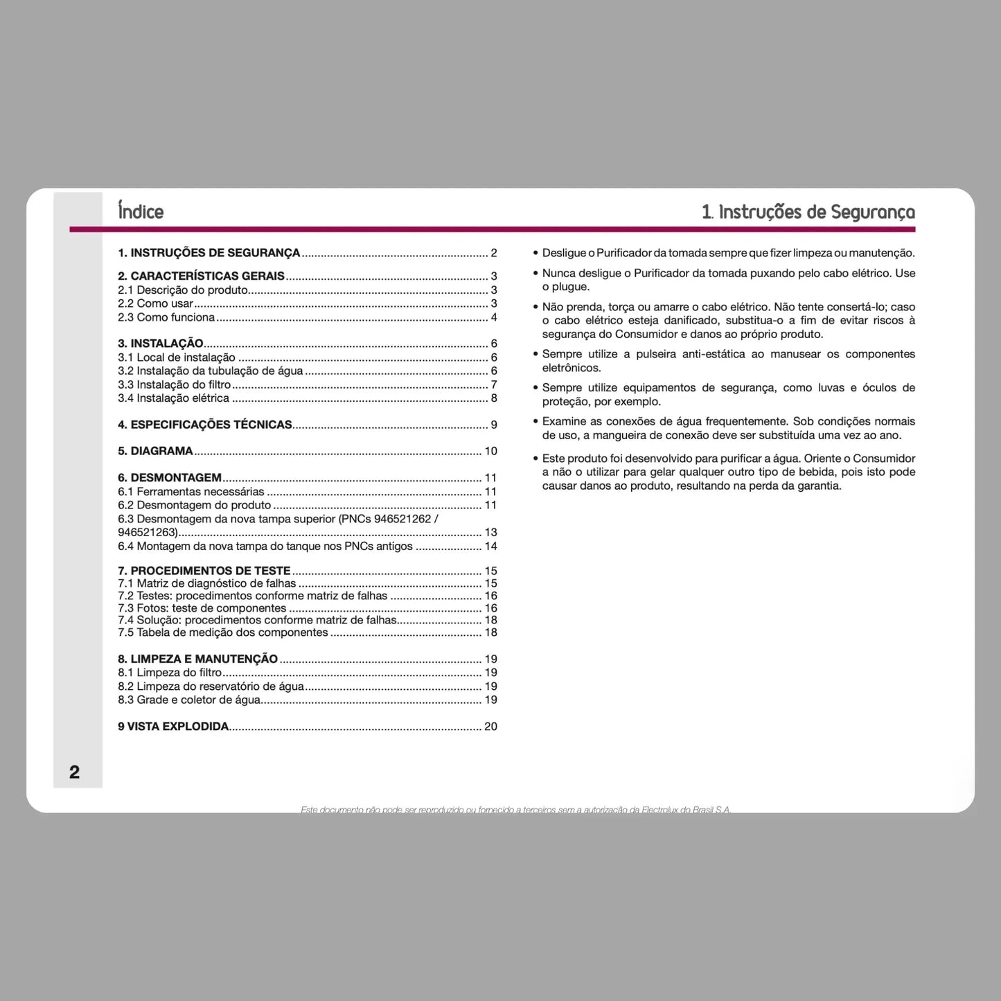 Manual Técnico de Serviços Purificador de Água Electrolux PA40G - Baixar PDF Electrolux
