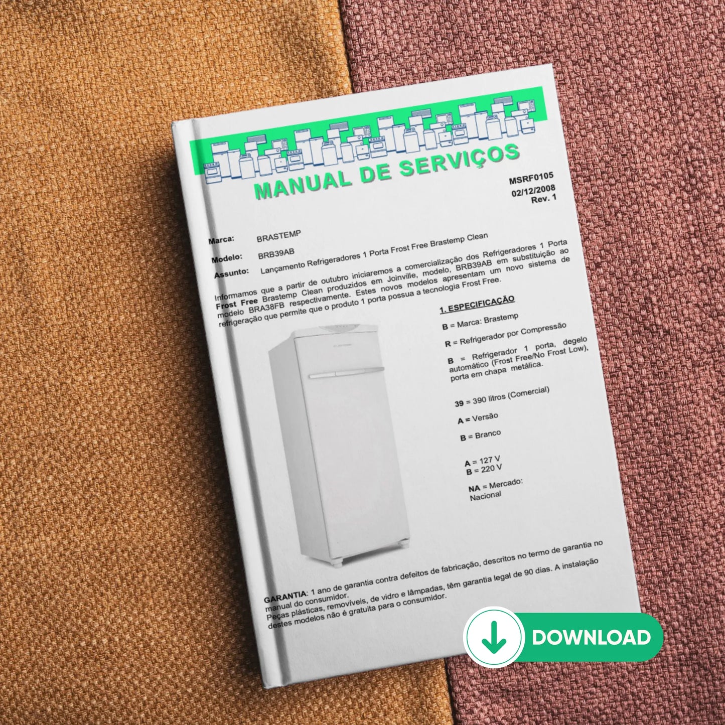 Manual Técnico de Serviços Refrigerador Brastemp BRB39AB - Baixar PDF
