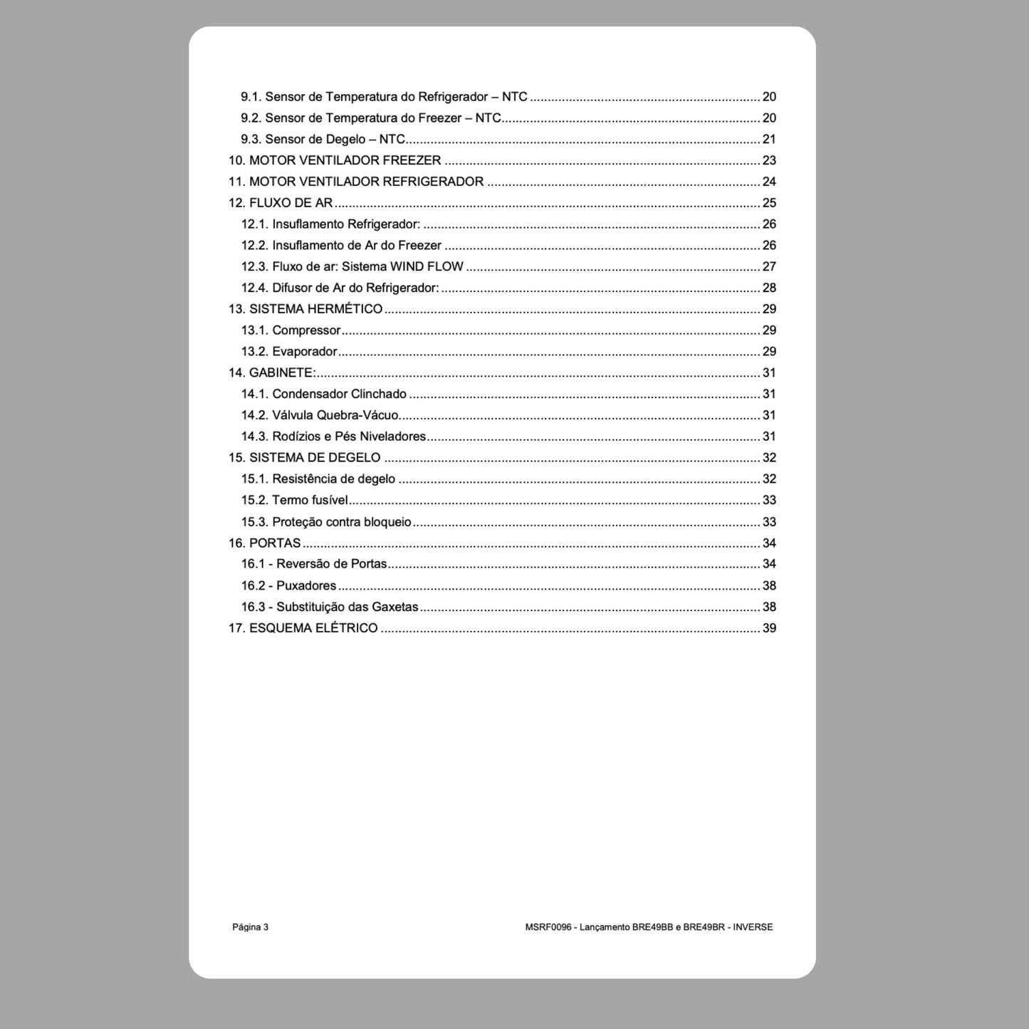 Manual Técnico de Serviços Refrigerador Brastemp BRE49BB/BRE49BR/BRE49BE - Baixar PDF