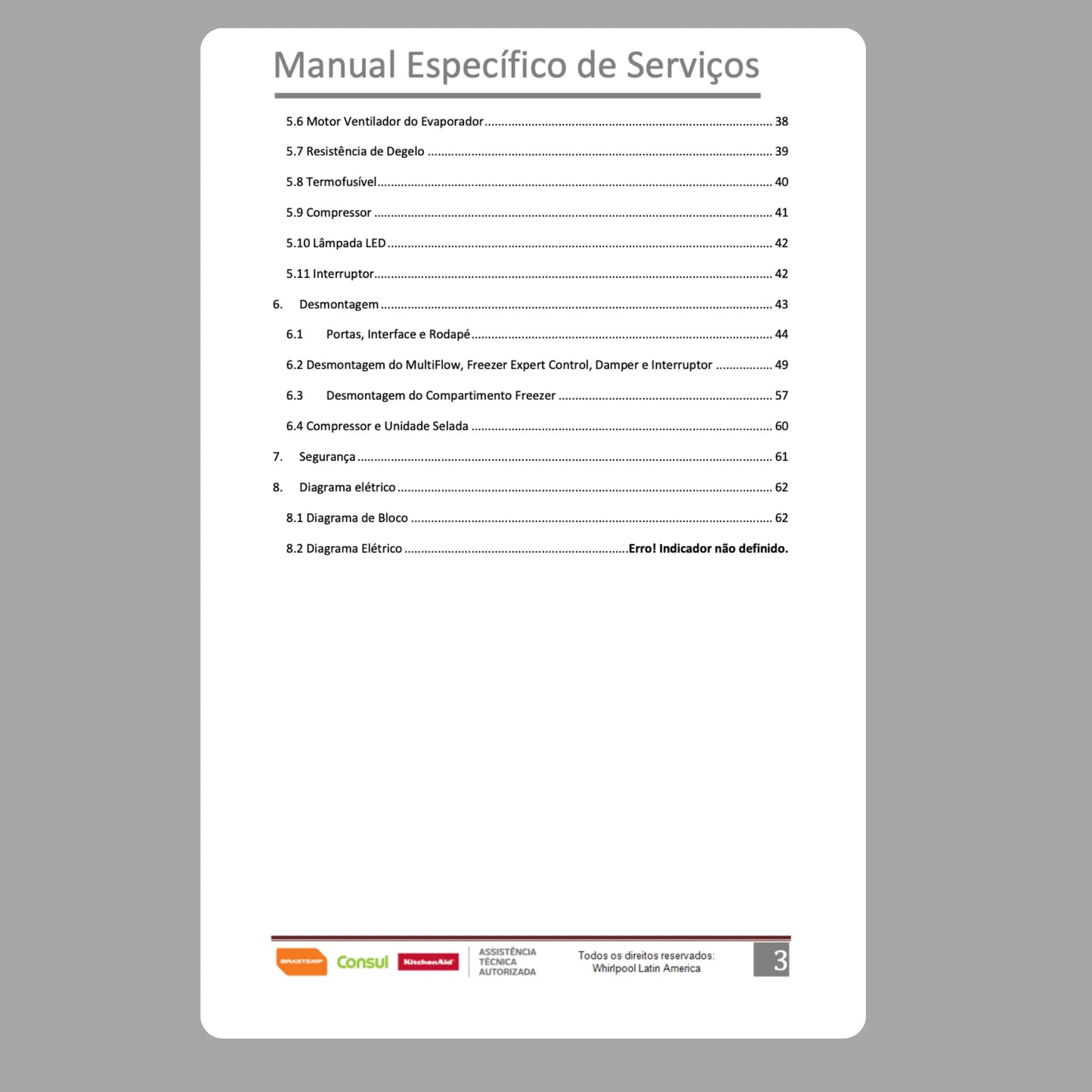 Manual Técnico de Serviços Refrigerador Brastemp BRE57/58/59 - Baixar PDF