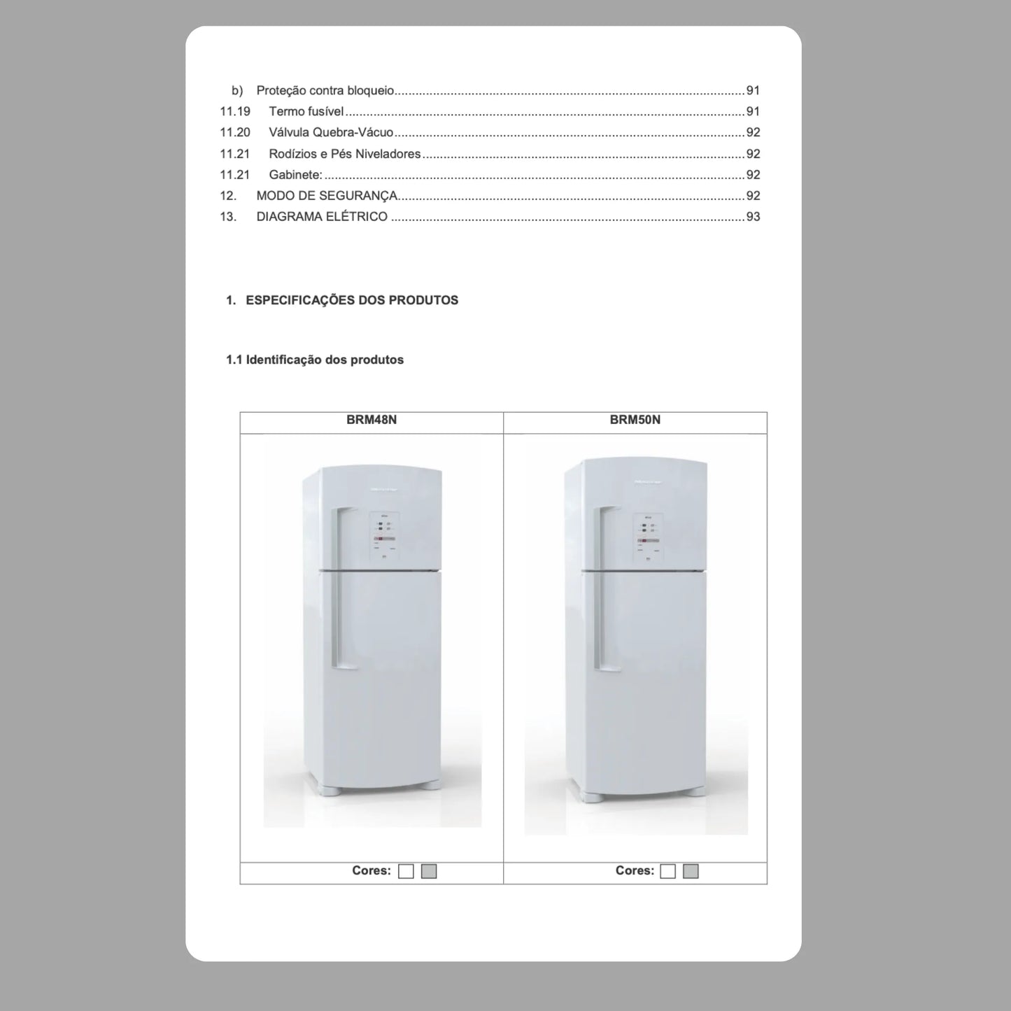Manual Técnico de Serviços Refrigerador Brastemp BRE/BRK/BRW50N, BRM48N/BRM50N - Baixar PDF