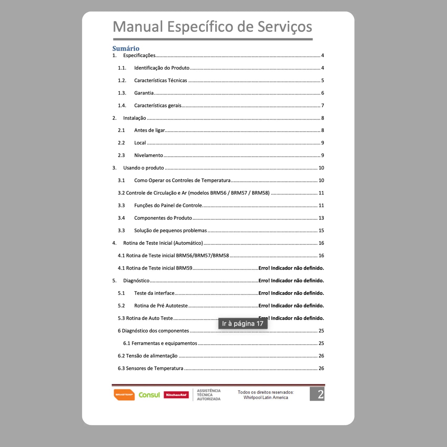 Manual Técnico de Serviços Refrigerador Brastemp BRM44H, BRM45H - Baixar PDF
