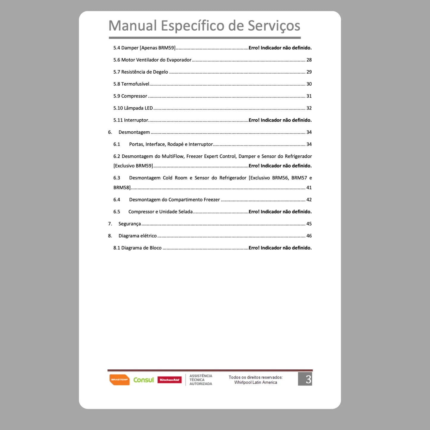 Manual Técnico de Serviços Refrigerador Brastemp BRM44H, BRM45H - Baixar PDF