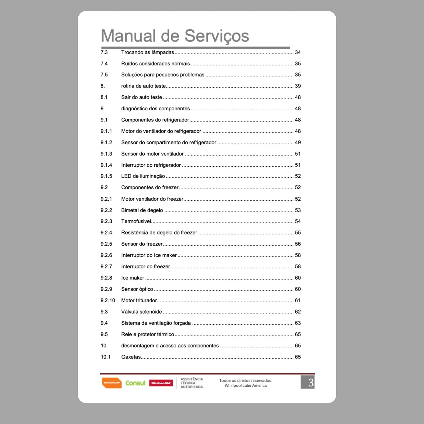 Manual Técnico de Serviços Refrigerador Brastemp BRS75BR - Baixar PDF