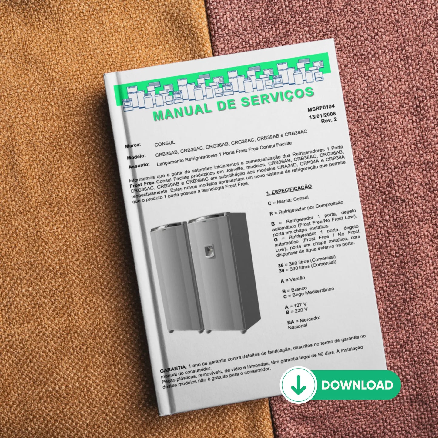 Manual Técnico de Serviços Refrigerador Consul CRB36AB/AC, CRG36AB/AC, CRB39AB - Baixar PDF