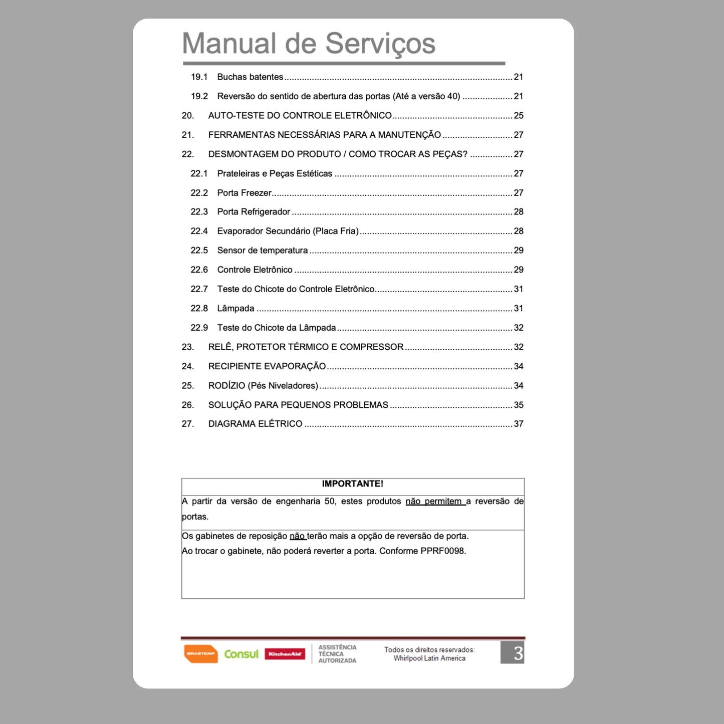 Manual de servicio técnico del refrigerador Consul CRD37 - Descargar PDF