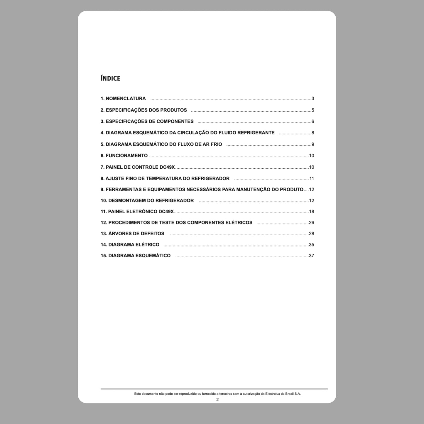 Manual Técnico de Serviços Refrigerador Electrolux DC49X, DC50X, DCW50 - Baixar PDF