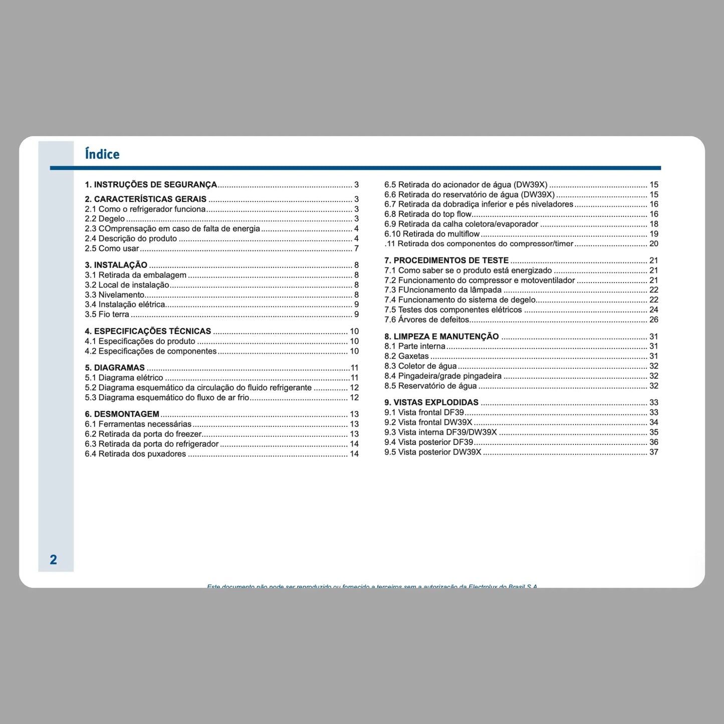 Manual Técnico de Serviços Refrigerador Electrolux DF39, DW39X - Baixar PDF Brastemp