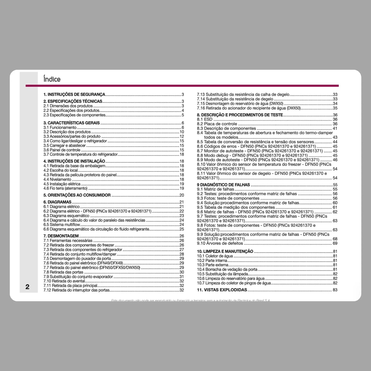 Manual Técnico de Serviços Refrigerador Electrolux DFN49, DFX49, DFN50, DFX50, DWX50 - Baixar PDF Electrolux