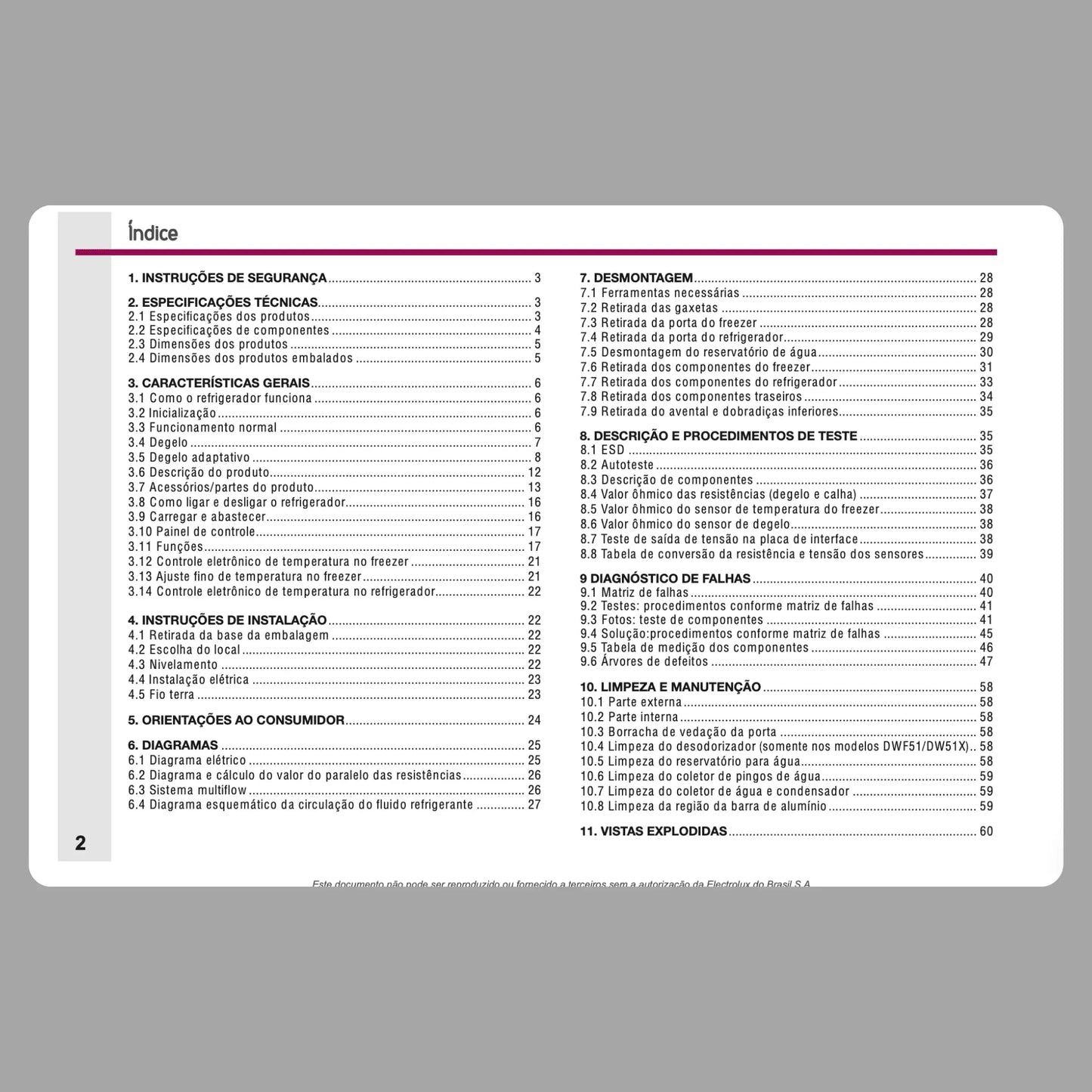 Manual Técnico de Serviços Refrigerador Electrolux DFW51, DW51X, DWN51, DWX51 - Baixar PDF Electrolux