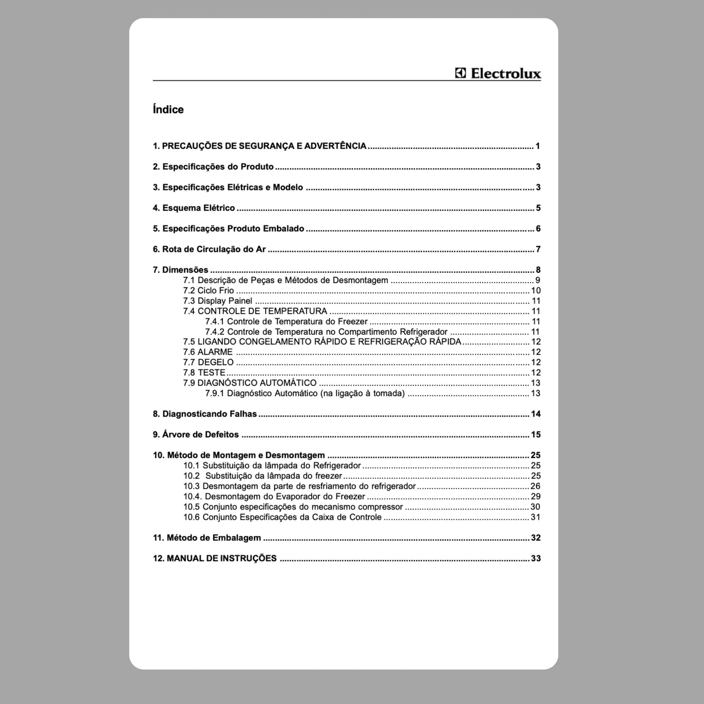 Manual Técnico de Serviços Refrigerador Electrolux DS600 - Baixar PDF Electrolux