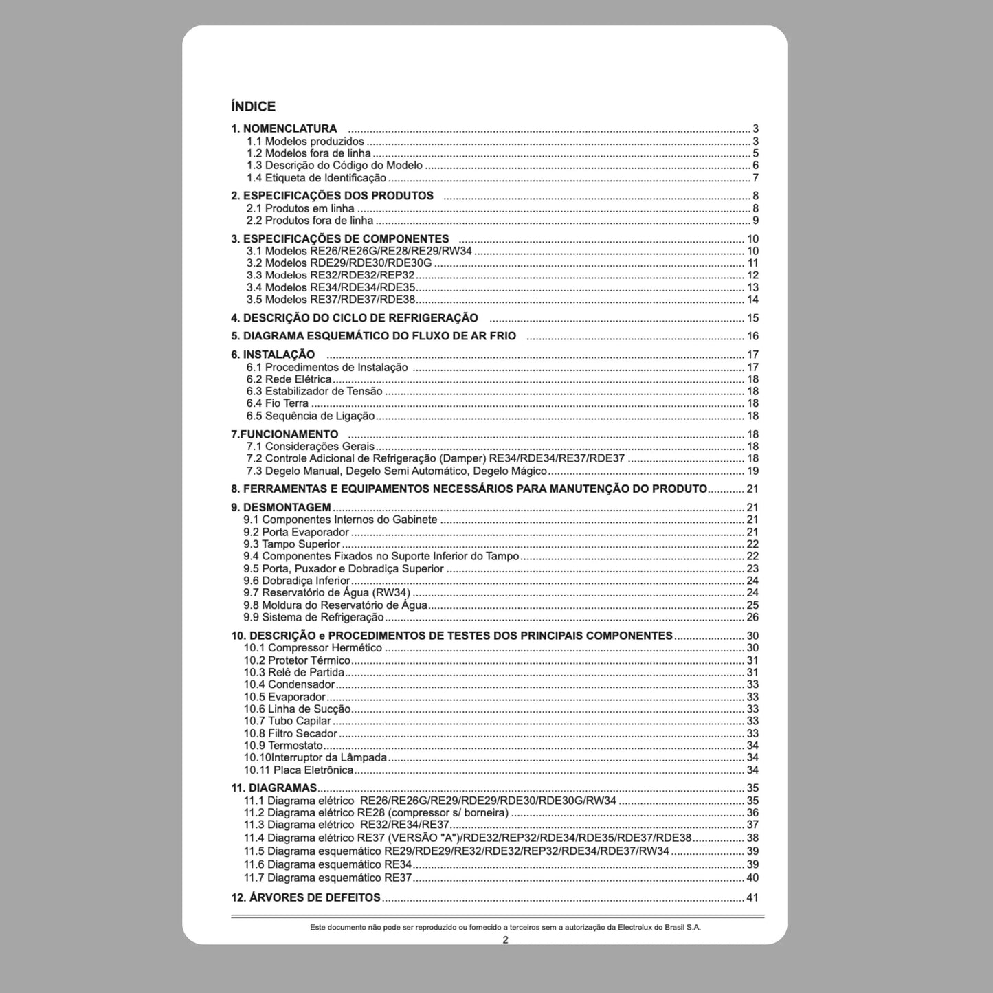 Manual Técnico de Serviços Refrigerador Electrolux RE26, RE26G, RE28, RE29, RDE29, RDE30 - Baixar PDF Electrolux