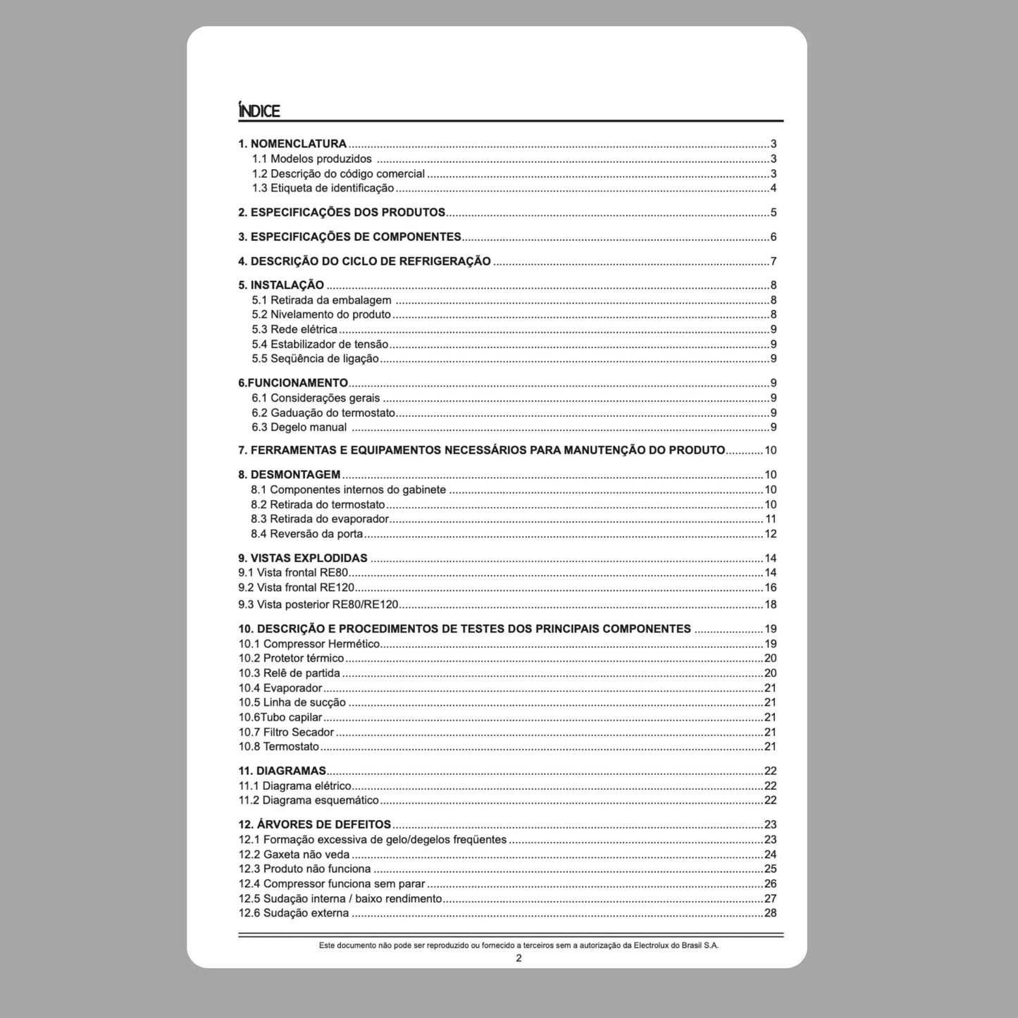 Manual Técnico de Serviços Refrigerador Electrolux RE80/120 - Baixar PDF Electrolux