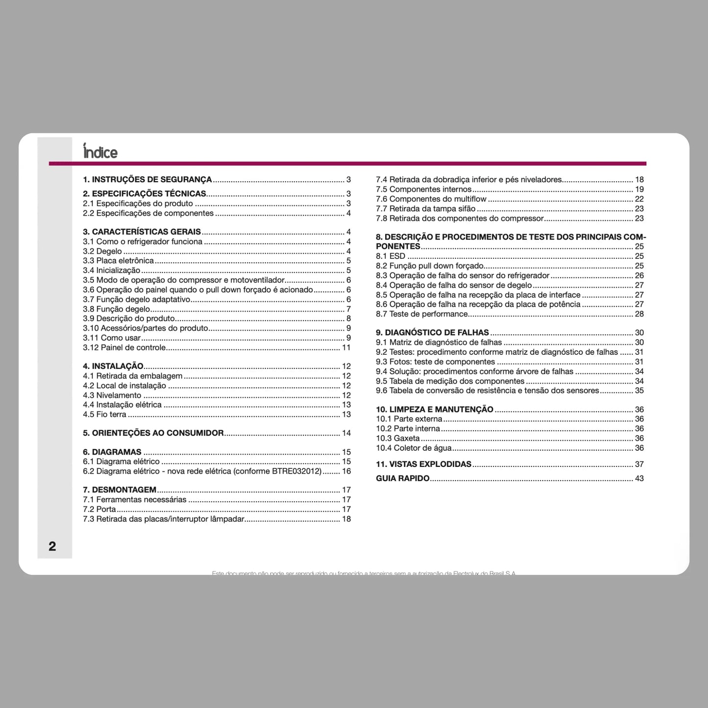 Manual Técnico de Serviços Refrigerador Electrolux RFE38 / RFE39 - Baixar PDF Electrolux