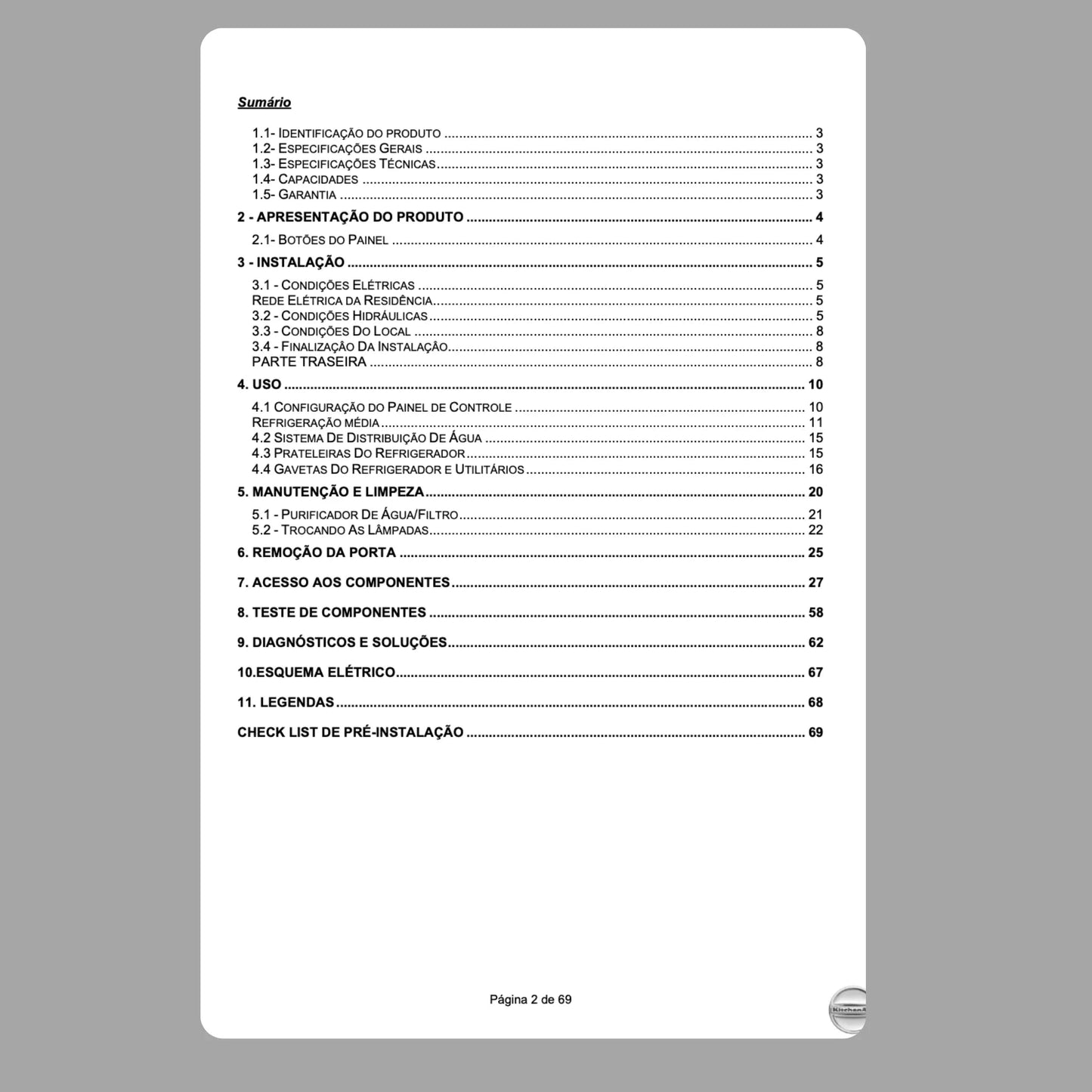 Manual Técnico de Serviços Refrigerador KitchenAid KRK55 - Baixar PDF KitchenAid