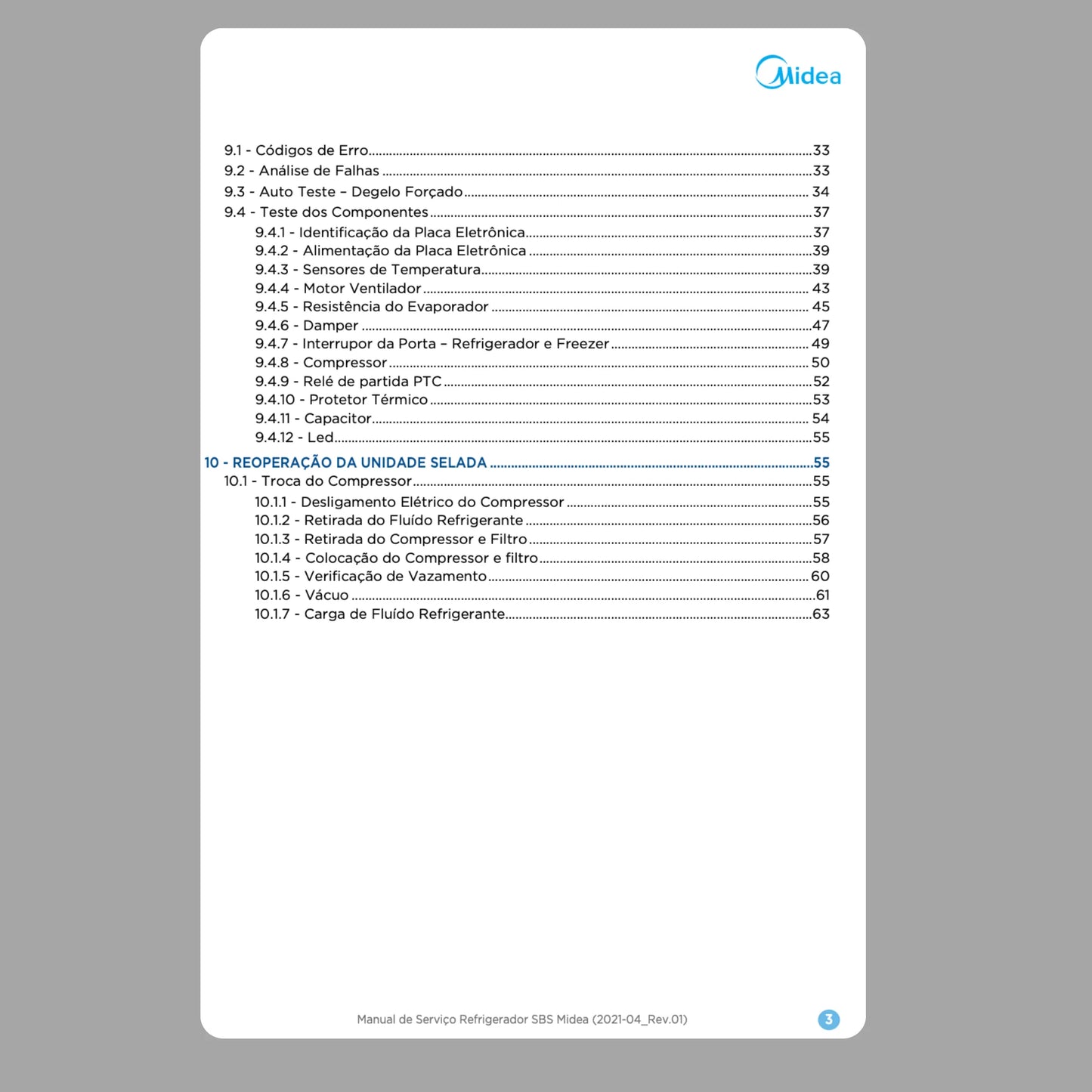 Manual Técnico de Serviços Refrigerador Midea Side by Side 528L - Baixar PDF