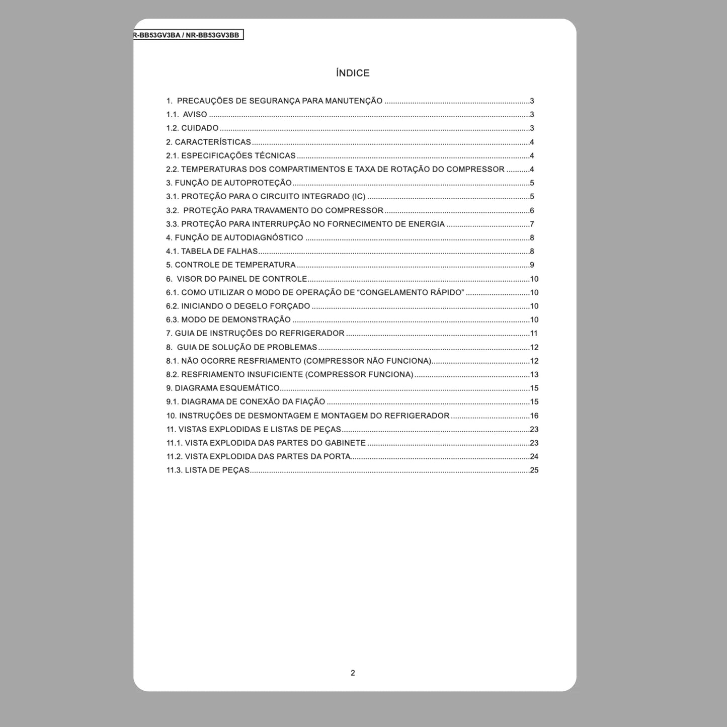Manual Técnico de Serviços Refrigerador Panasonic NR-BB53 - Baixar PDF Panasonic