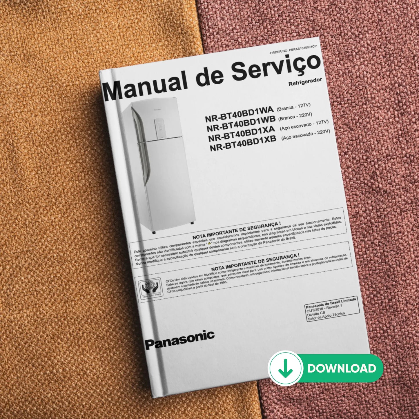 Manual Técnico de Serviços Refrigerador Panasonic NR-BT40 - Baixar PDF