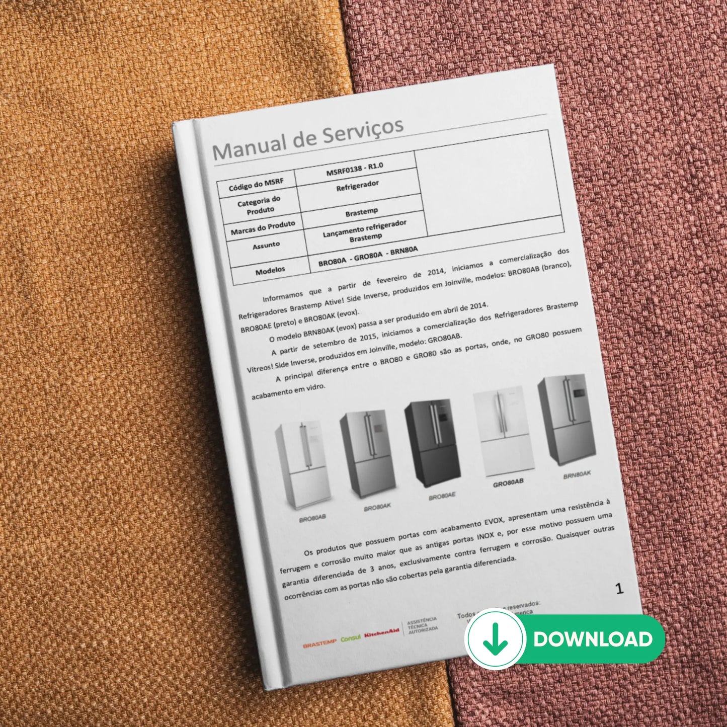 Manual de servicio técnico de refrigeradores Brastemp BRO80A, GRO80A y BRN80A - Descargar PDF