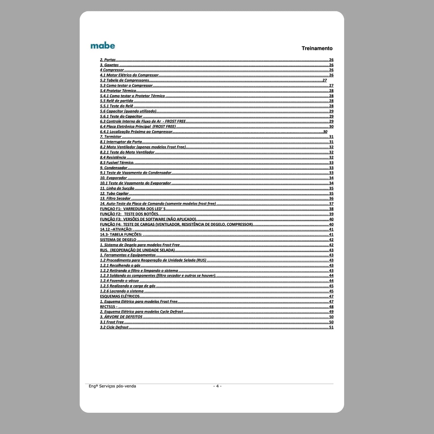 Manual Técnico de Serviços Refrigeradores Continental RFCT450/RCCT440 - Baixar PDF Mabe
