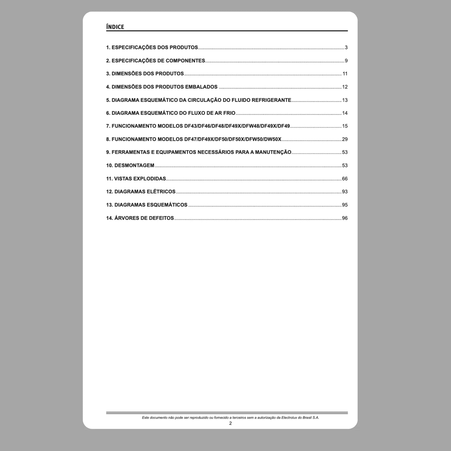 Manual Técnico de Serviços Refrigeradores Electrolux DF46/47/49/49A/49X/50/50X, DFW50, DW50X/49X - Baixar PDF