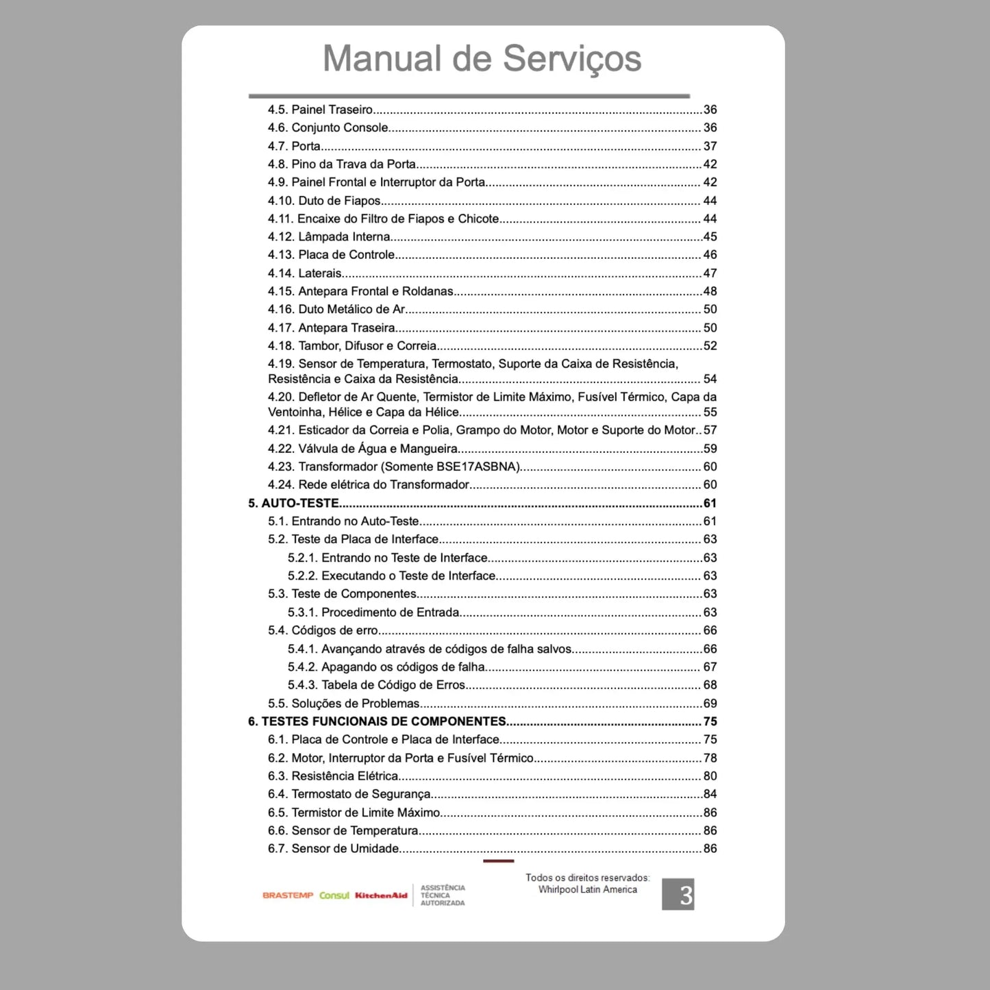 Manual Técnico de Serviços Secadora Brastemp BSE17ASA e BSE17ASAB - Baixar PDF Brastemp