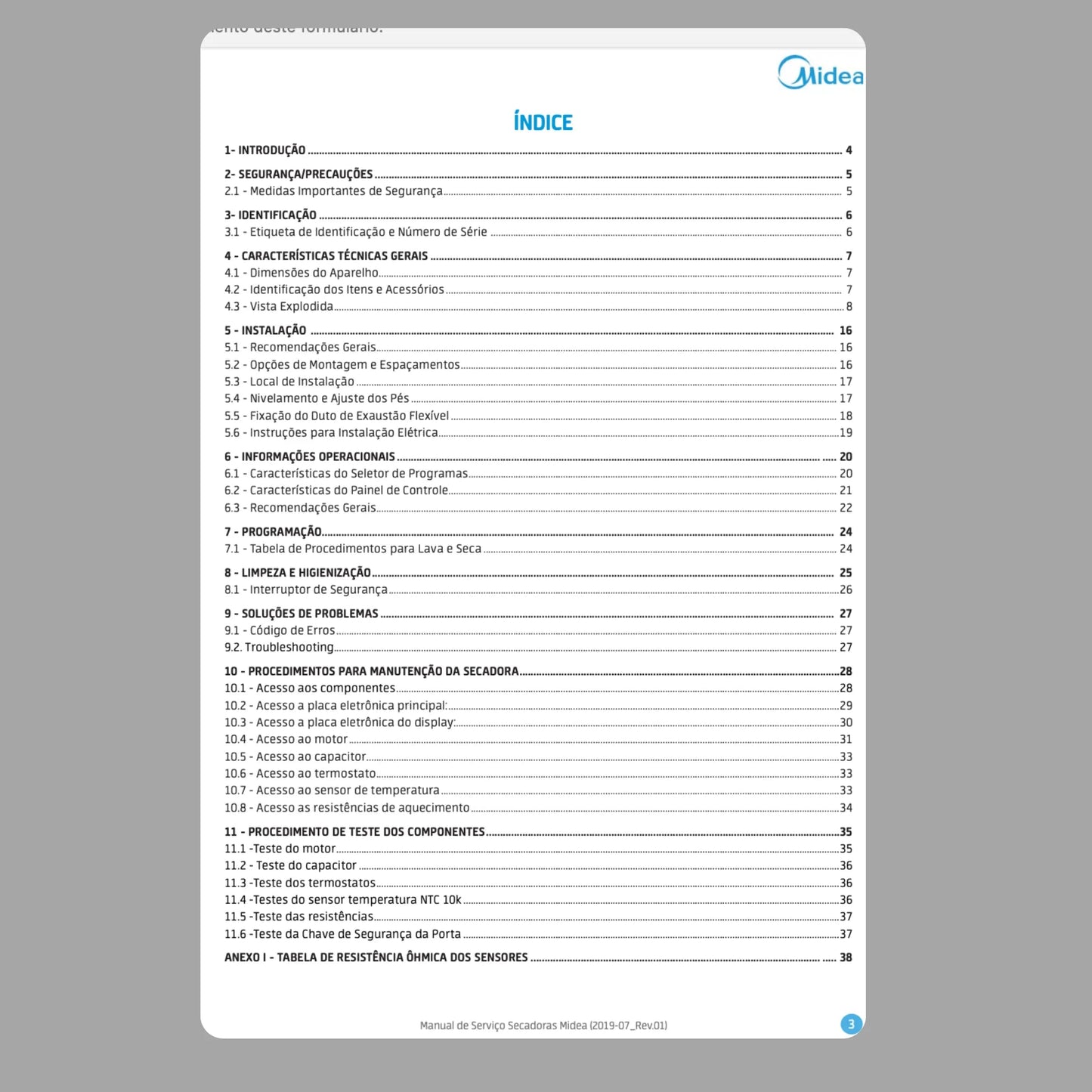 Manual Técnico de Serviços Secadora Midea SM111 e SM112 - Baixar PDF Midea
