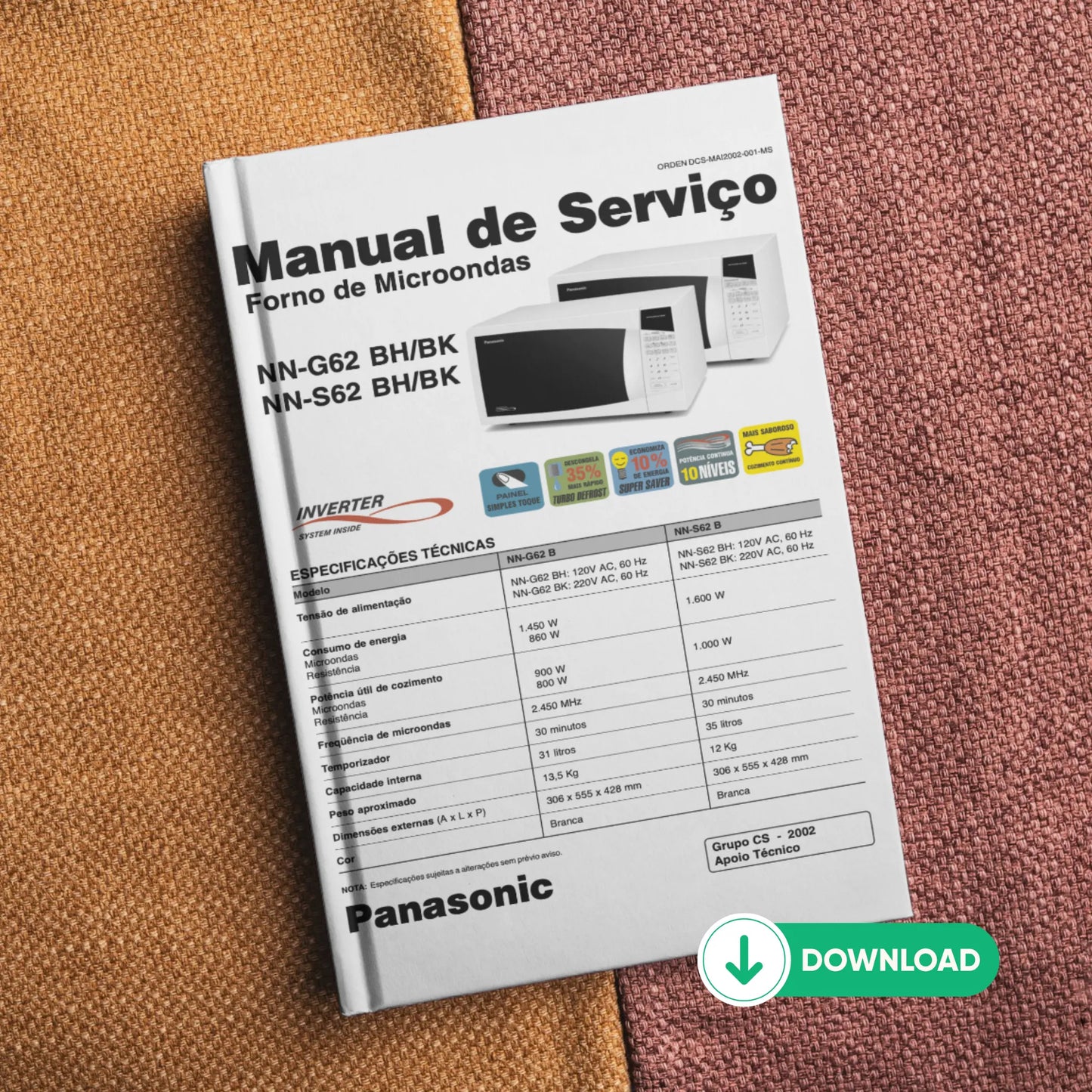 Manual Técnico de Serviços Micro-ondas Panasonic NN-G62 BH/BK e NN-S62 BH/BK - Baixar PDF
