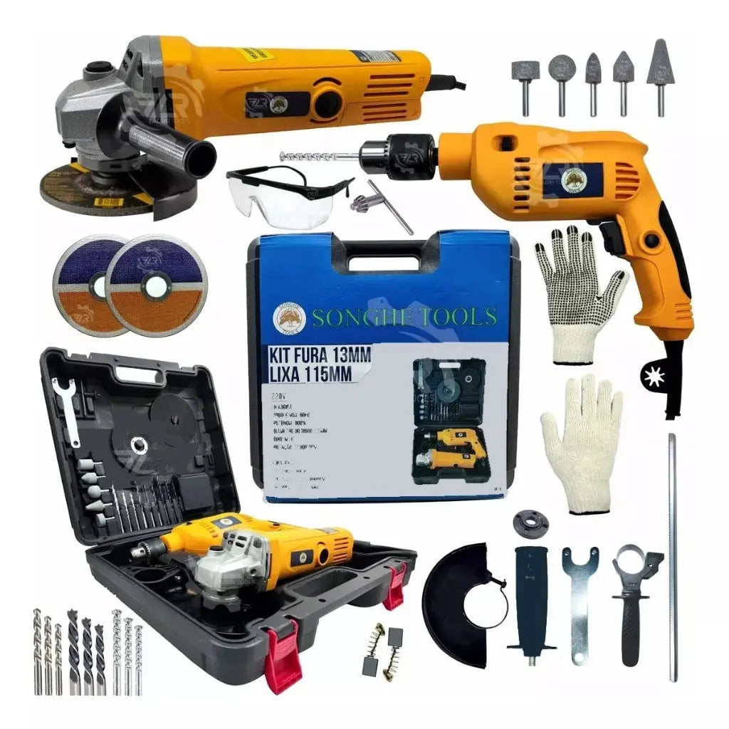 Kit Completo Furadeira de Impacto + Esmerilhadeira 800W com Maleta 25 Peças shopee
