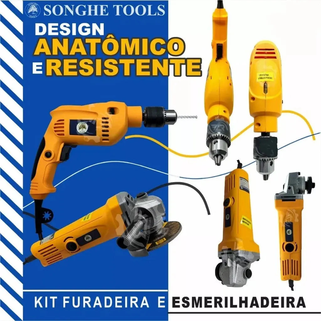 Kit Completo Furadeira de Impacto + Esmerilhadeira 800W com Maleta 25 Peças shopee