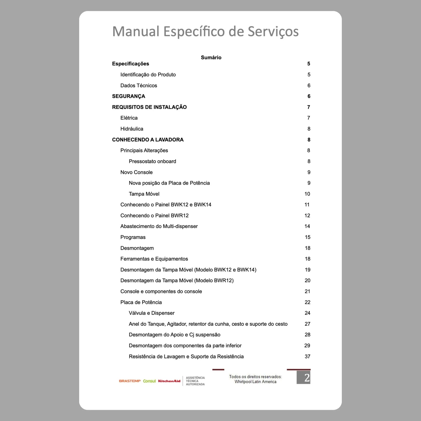 Manual Técnico de Serviço Lavadora Brastemp BWK 12/14-BWR 12 Baixar em PDF Brastemp