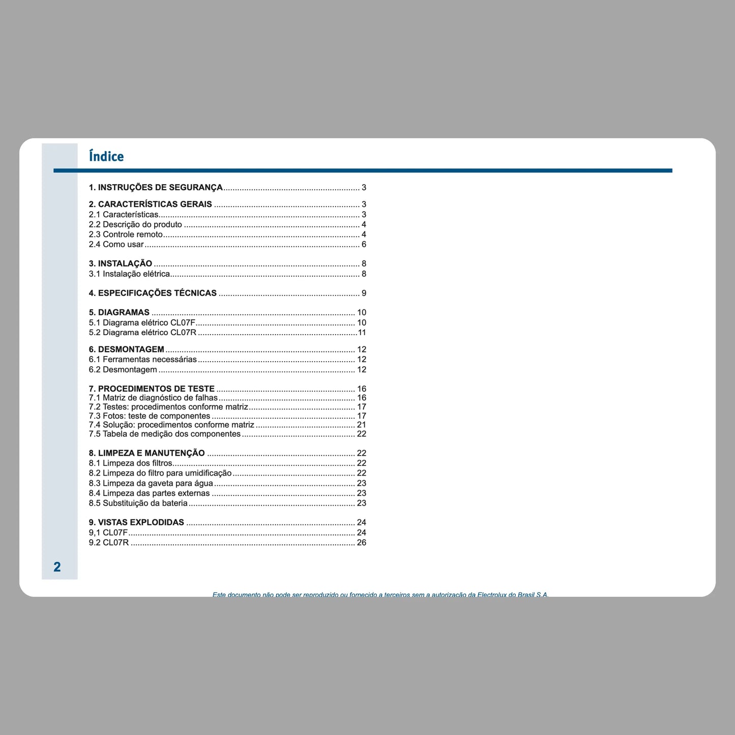 Manual Técnico de Serviço Climatizador Electrolux CL07F e CL07R Baixar em PDF Electrolux