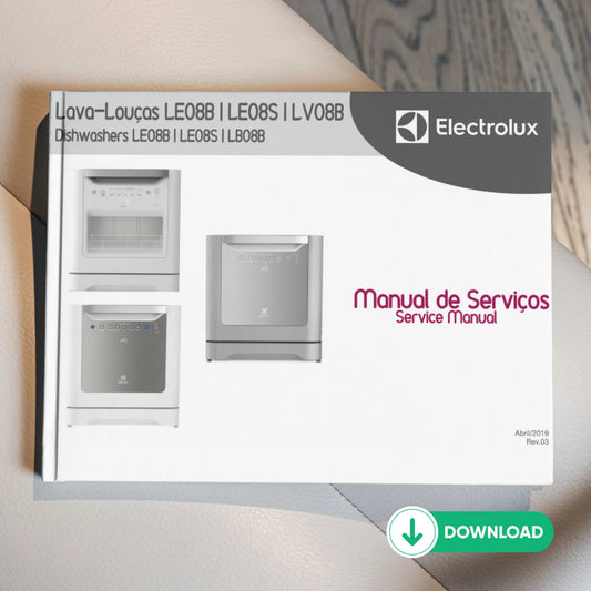 Manual técnico del lavavajillas Electrolux LE08B, LE08S, LV08B - Descargar PDF