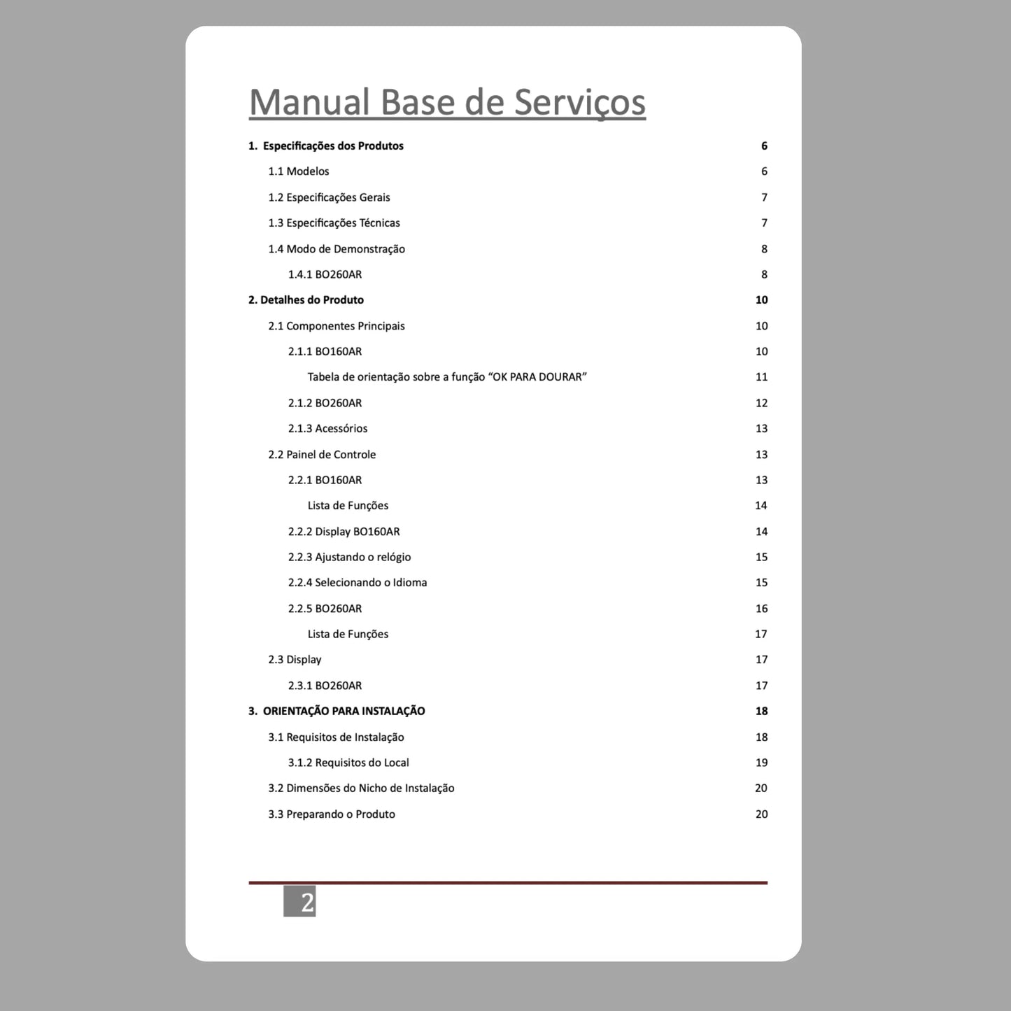 Manual de servicio técnico de Brastemp BO160AR y BO260AR - Descargar PDF