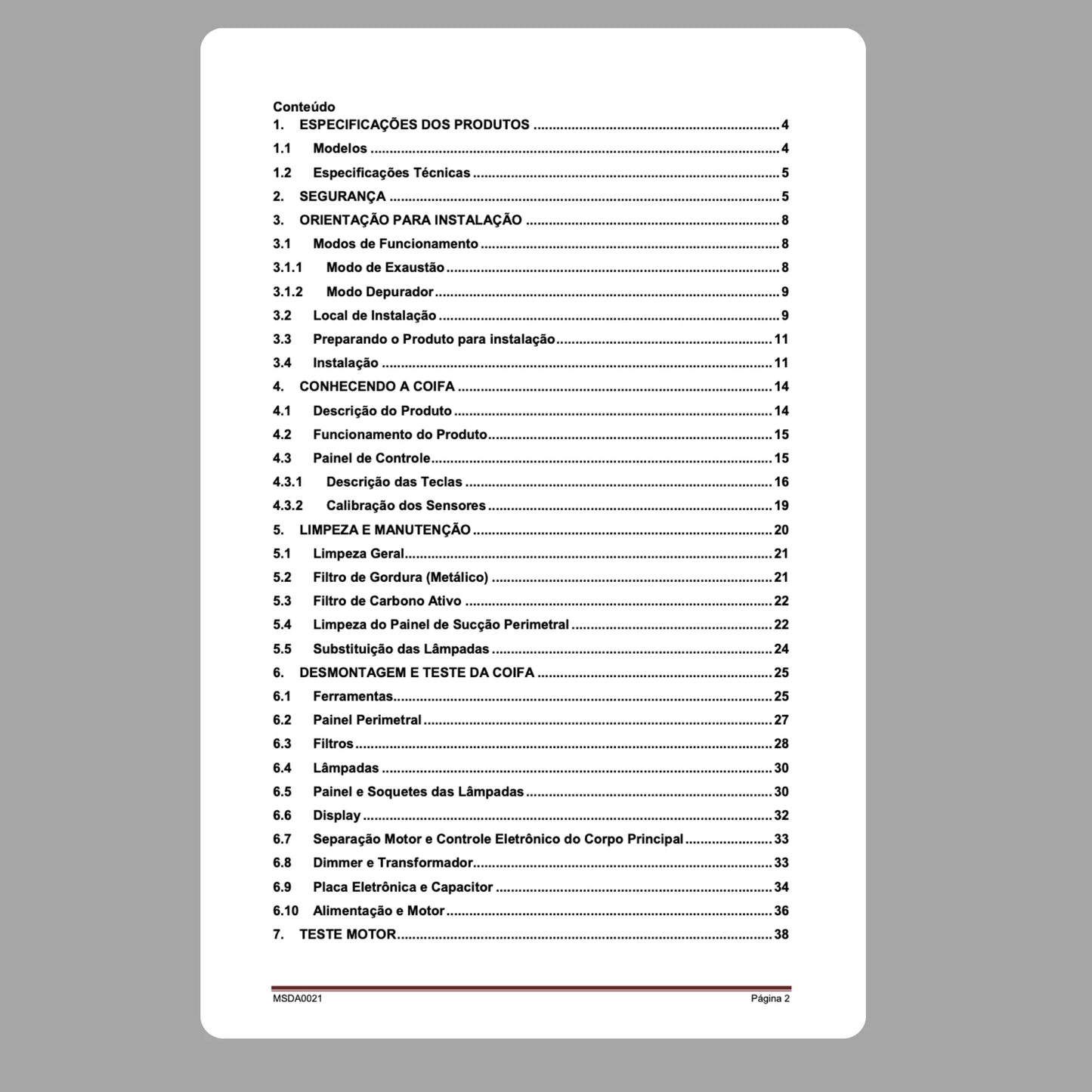 Manual de servicio técnico de la campana extractora de pared Brastemp BA790BR - Descargar PDF