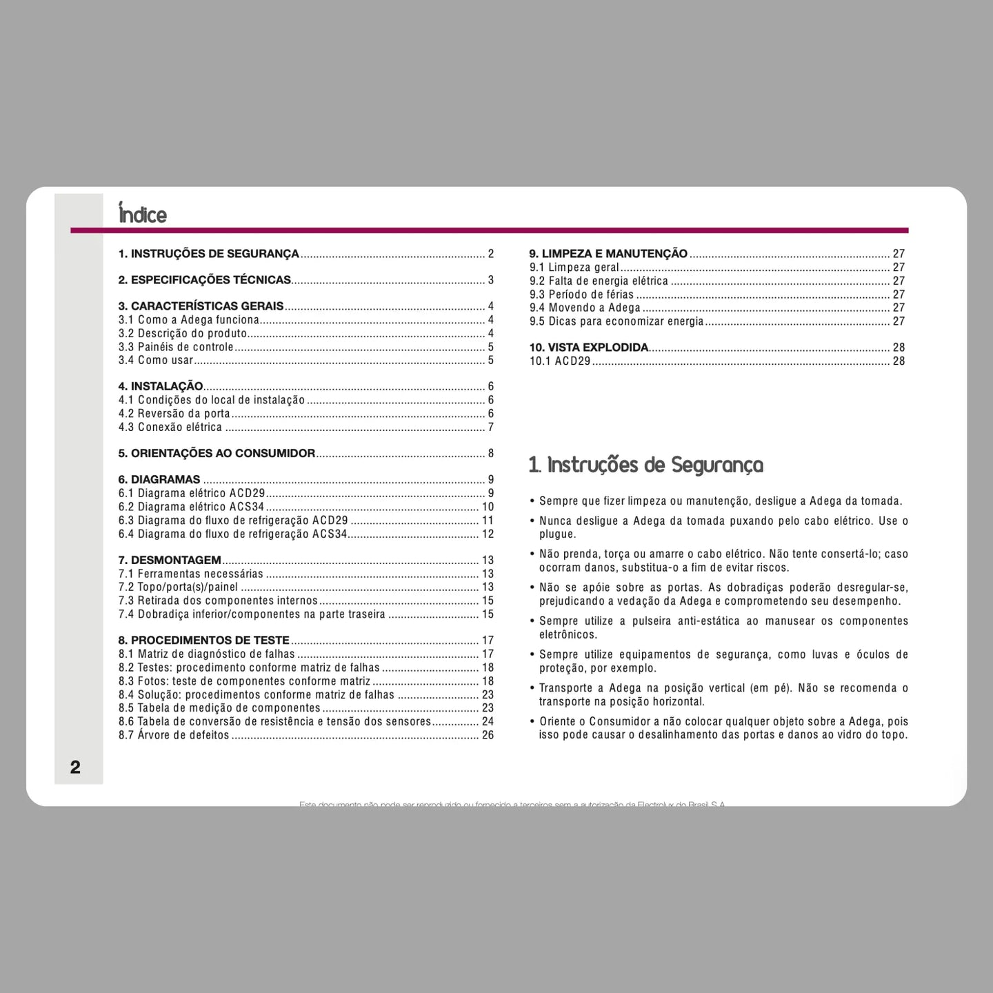 Manual Técnico de Serviços Adegas Electrolux ACS34, ACD29 - Baixar PDF Electrolux