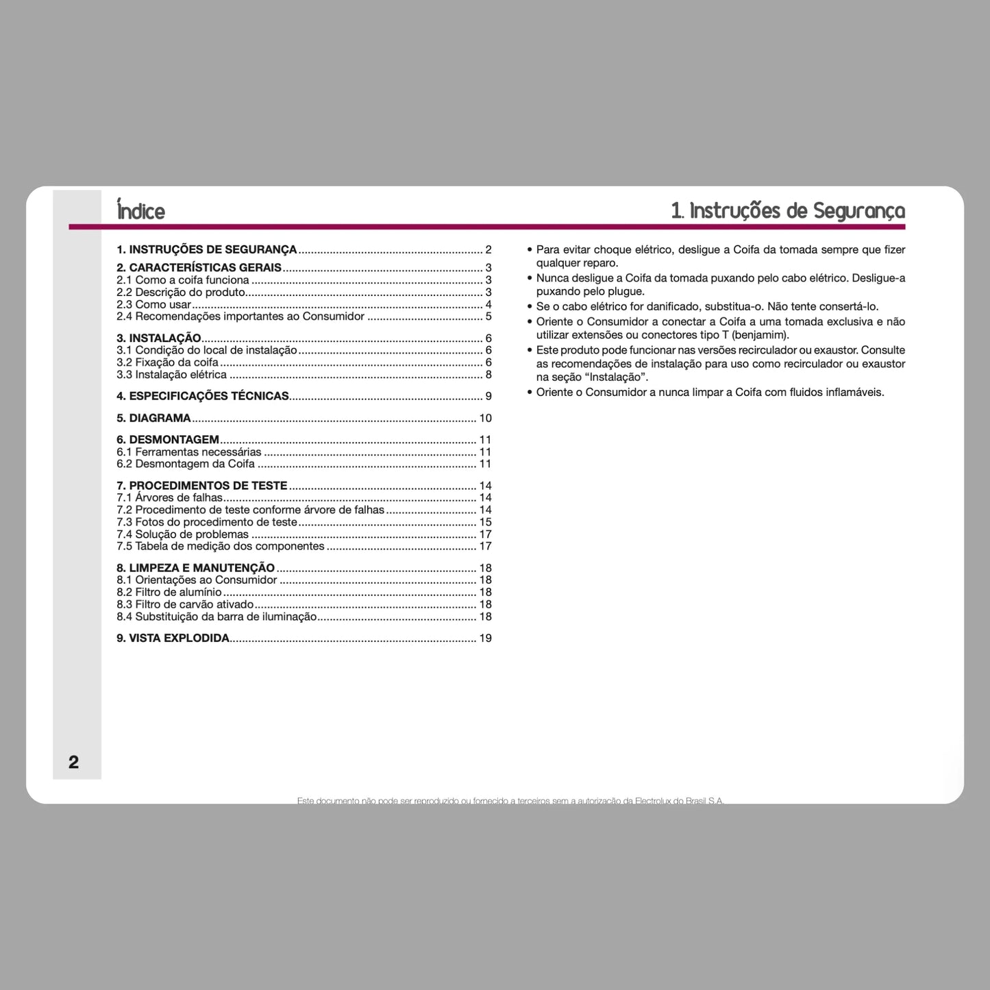 Manual de servicio técnico de la campana extractora Electrolux 90BS - Descargar PDF