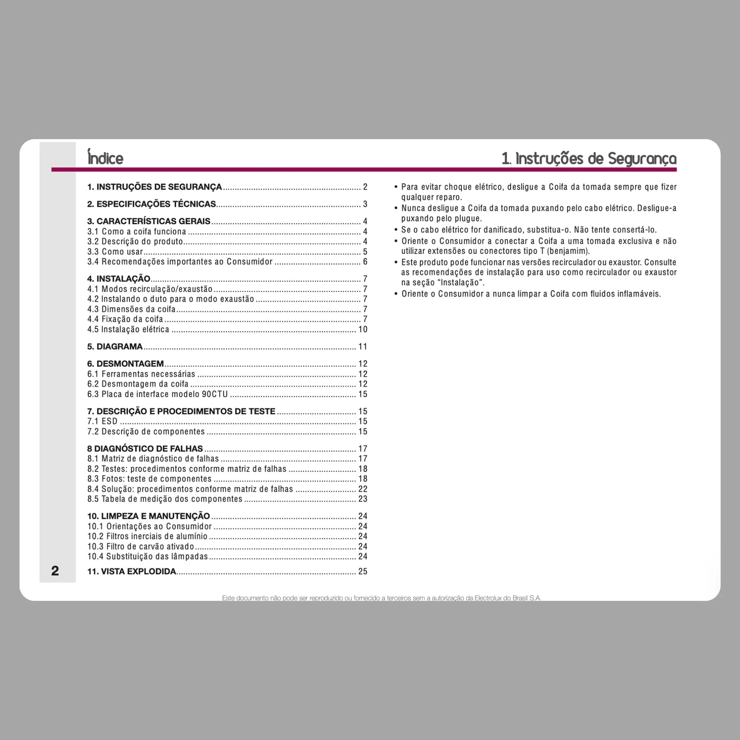 Manual Técnico de Serviços Coifa Electrolux 90CTU 90CTV – Baixar PDF