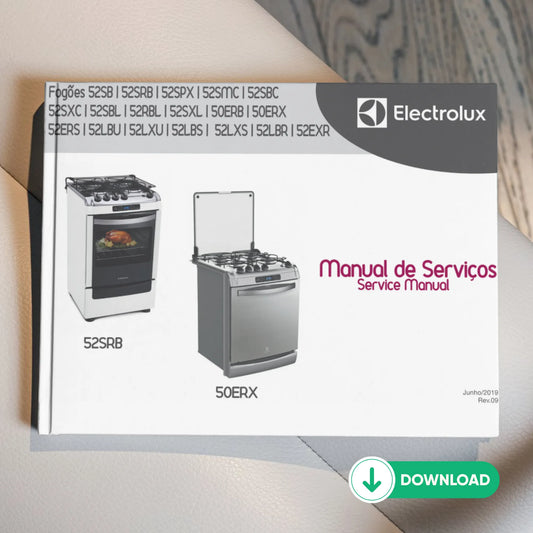Manual de servicio técnico de estufas Electrolux 52SB, 52SRB, 52SPX, 50ERX, 52RBL, 52SBC, 52SBL - Descargar PDF