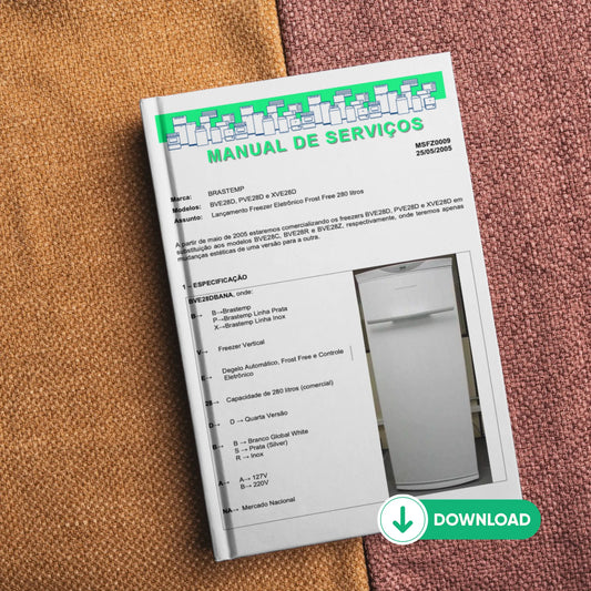 Manual técnico de servicio de congeladores Brastemp BVE28D, PVE28D y XVE28D - Descargar PDF