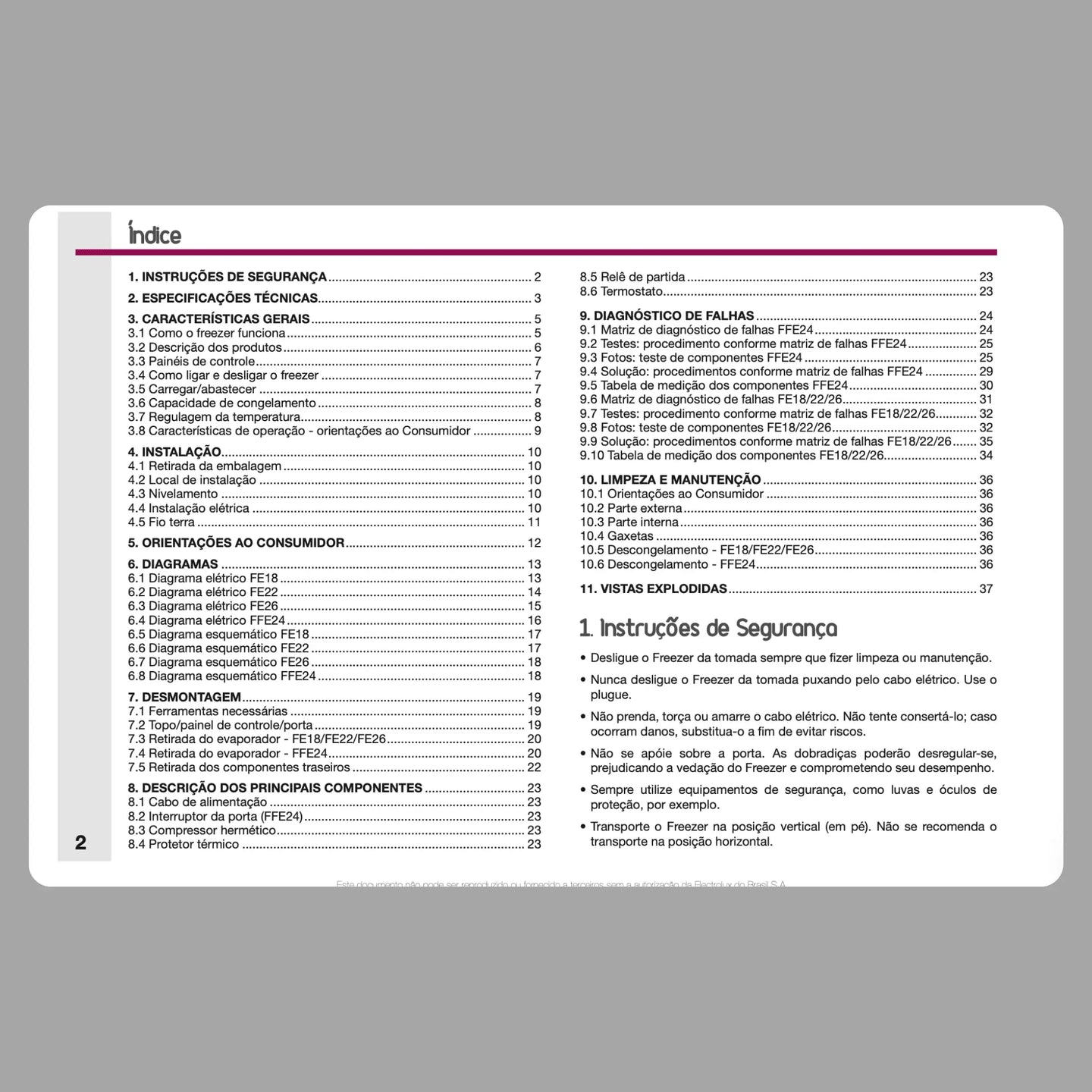 Manual Técnico de Serviços Freezer Electrolux FE18, FE22, FE24, FE26 - Baixar PDF Electrolux