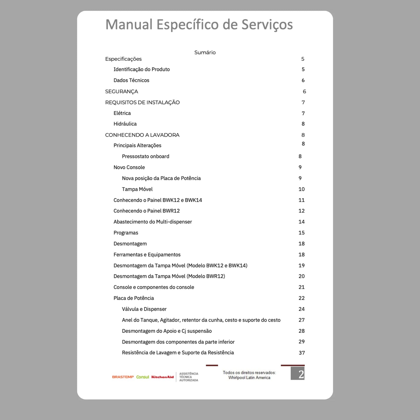 Manual técnico de servicio de la lavadora Brastemp BWK14 - Descargar PDF