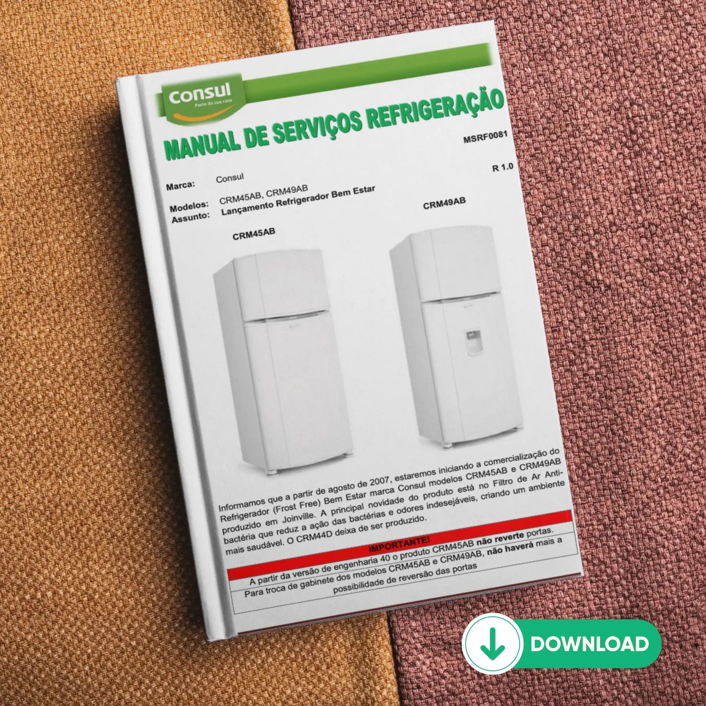 Manual Técnico de Serviços Refrigerador Consul CRM45AB e CRM49AB: Baixar PDF Consul